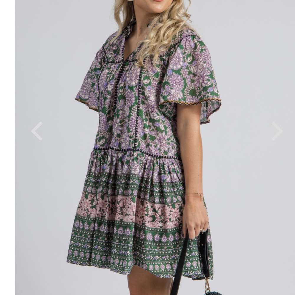Olivaceous Floral Dress in Pink and Green